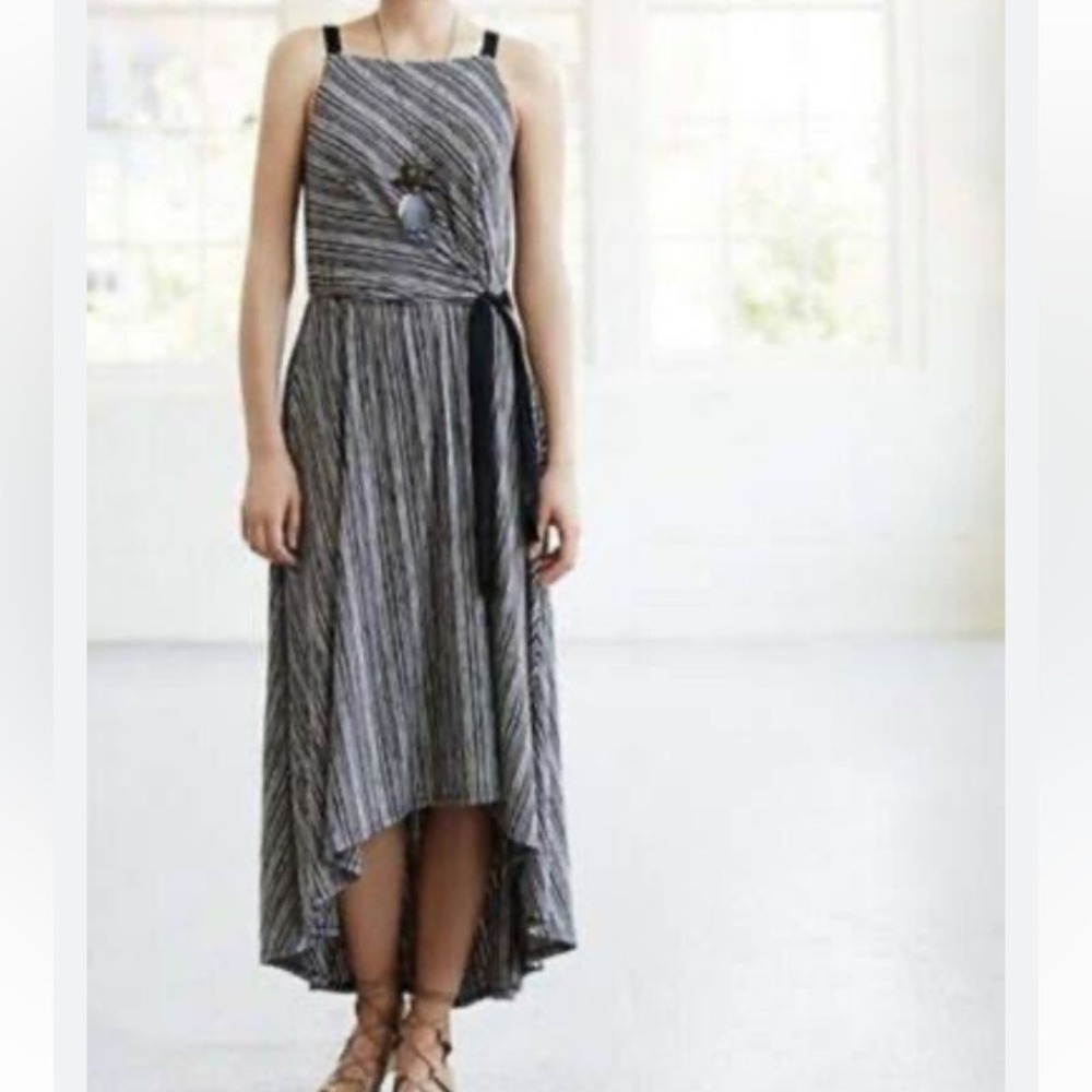 Anthropologie Maeve Black & Cream Striped Tank Midi Dress Size M